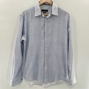 Zara Man Slim Fit Blue Floral Button Up Long Sleeve Mens Shirt Size Large Preppy